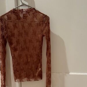 Free People Sheer Lace Top in Brown